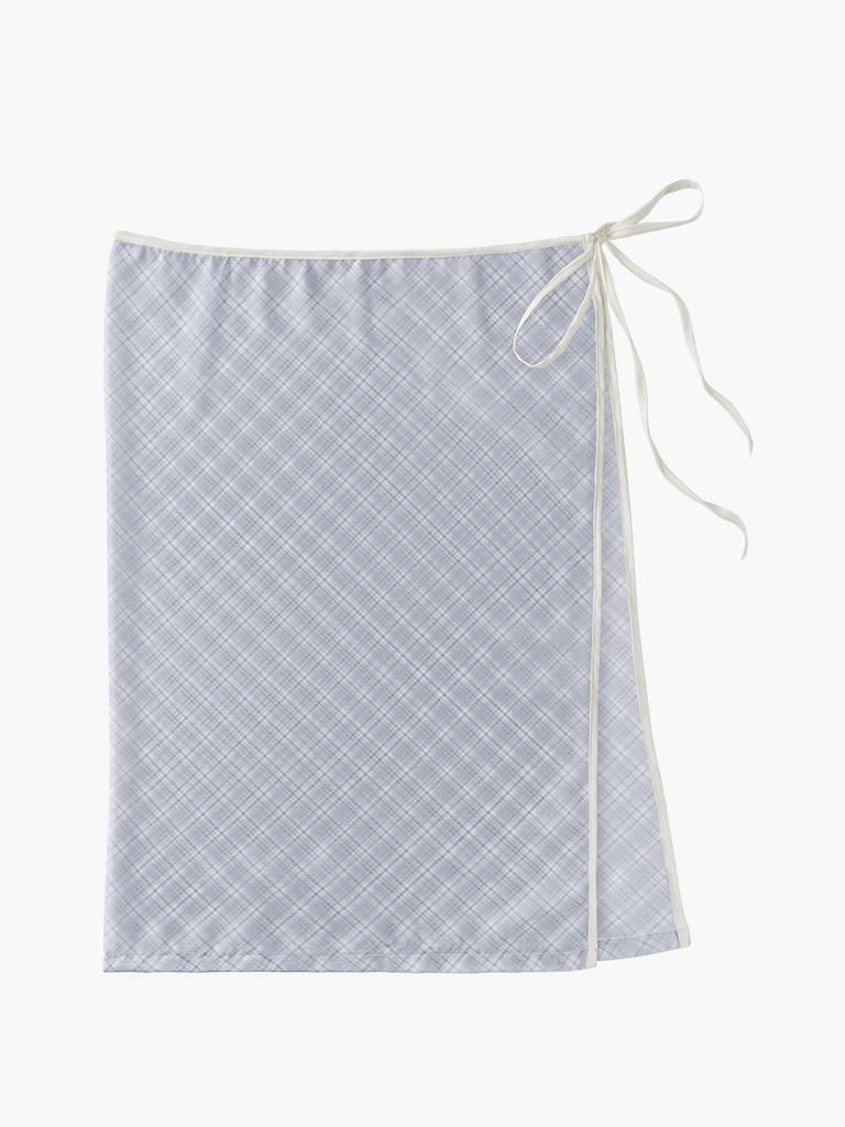 Mellotoli Check Chiffon Wrap Skirt (Light Blue)