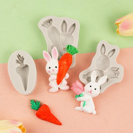 Easter Cookie Cutter Rabbit Carrot Silicone Fondant Cake Mold Easter Theme Mould Non-stick Cake Decorating Mold