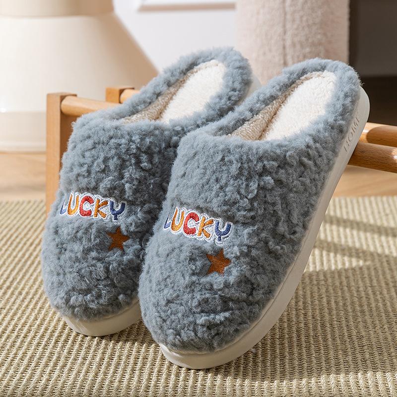 

2025 new cotton slippers autumn and winter indoor home thick bottom warm non-slip household fluffy slippers 44-45 [1-2 yards smaller]