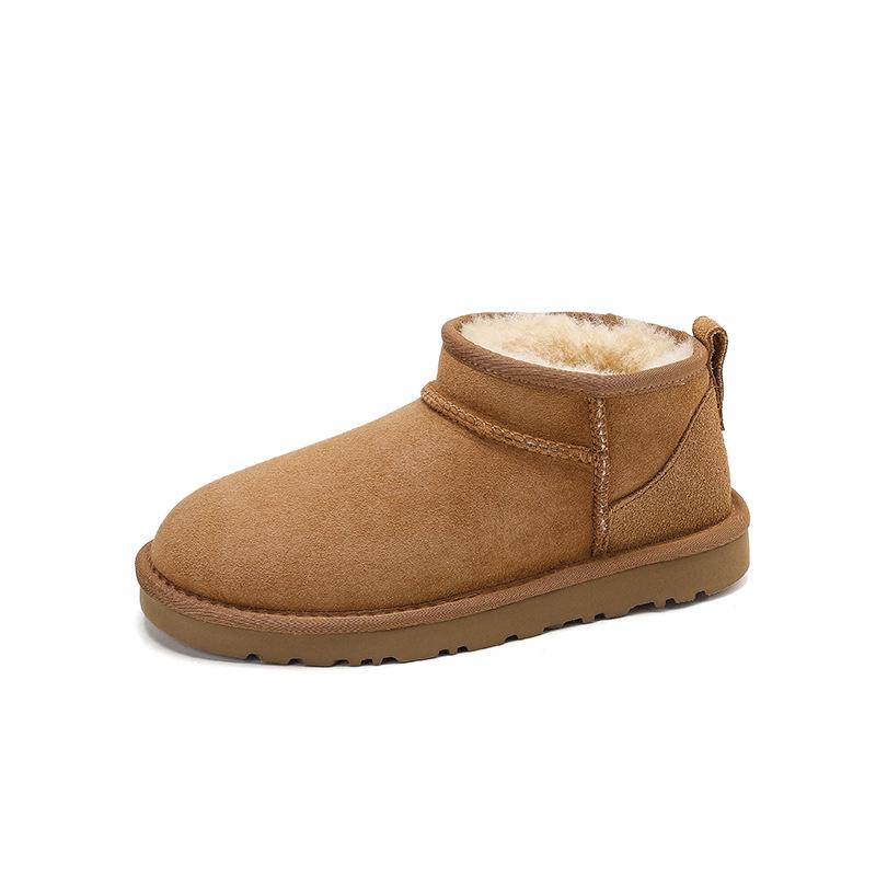Henan Sangpo Women s Leather Fur Snow Boots, Flat Wool-Lined, Thickened Warm Winter Cotton Shoes 35 каштановый
