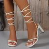 Summer Fashionable Square Toe Thick Heel Shallow Mouth Sandals New Sexy Elegant Banquet Wedding High Heels Sandalias De Mujer