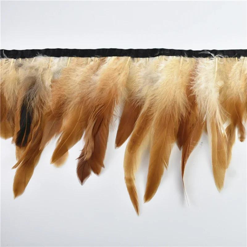 1Meter Rooster Feathers Trim Tassel Fringe On Tape Chicken Pheasant Cock Feather for Clothes Ribbon Sewing DIY Decoration Decor