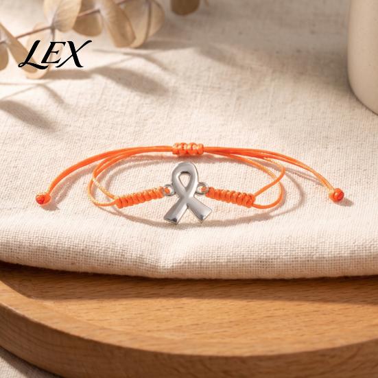 Charity Event Commemorative Accessory 2PCS Hand-woven Braided Bracelets with Metal Ribbon Pendant, Adjustable Cord Awareness Wear Resistant