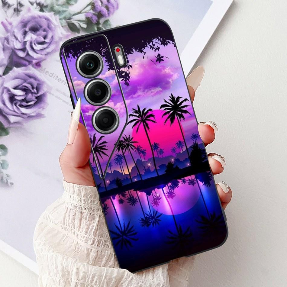 For Tecno Camon 40 Pro 4G Camon40 Elegant Floral Cat Phone Case For Camon 40 40Pro 4G CM6 CM5 Black Silicone Soft Cases Bumpers