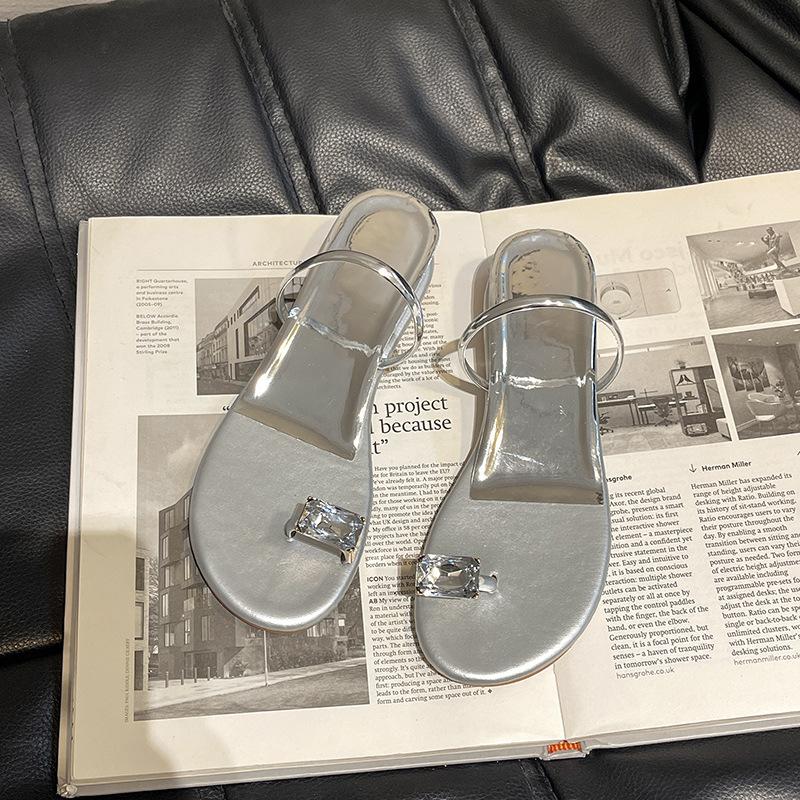 Rhinestone Inner Height Increase Women's Lame Heel Cool Slippers Summer Fashion Small Fresh Outer Wear Toe Fashion Fairy Style Slippers