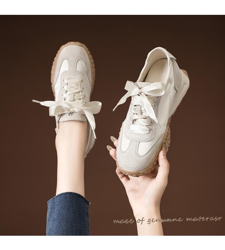 Women's 7cm Hidden Heel Leather Ballet Training Shoes - Breathable Soft Sole Height-Increasing Casual Sneakers