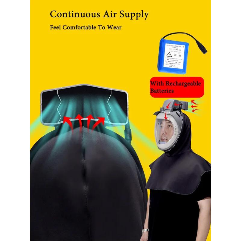 Heltäckande elektrisk lufttillförsel dammmask hatt dammtät huva cape för skördare polering slipning industriellt damm