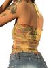 Y2K Mesh Sheer Floral T-shirt Vintage Halter Tops Women Sleeveless Slim Fit Crop Top Harajuku Streetwear