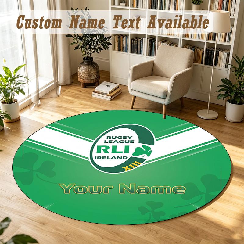 Round Rug Custom NameIreland Rugby Pattern Non Slip Carpet Home Floor Decor