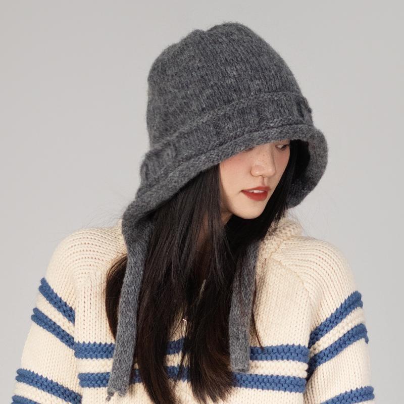 West Sichuan travel blue straps knitted headgear women's autumn and winter travel plush wool hat showing face small hat