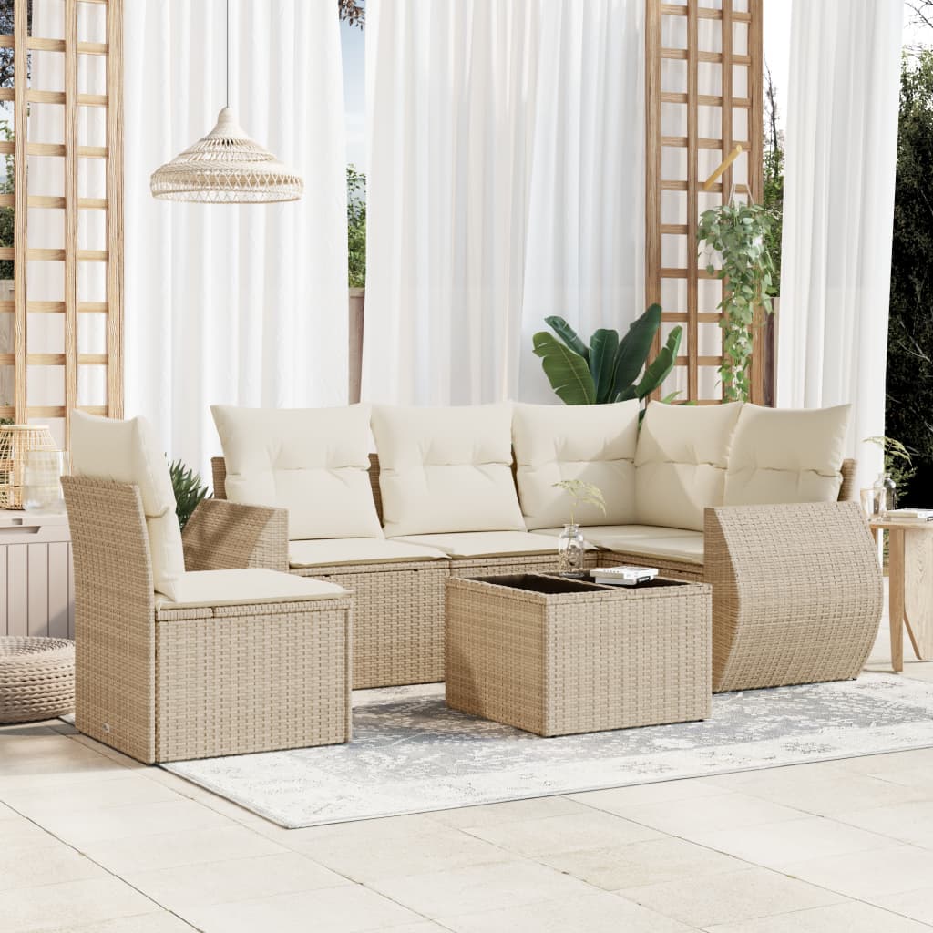Vidaxl 6-Cz. Set di Mobili da Giardino con Cuscini, Beige, Polyrattan