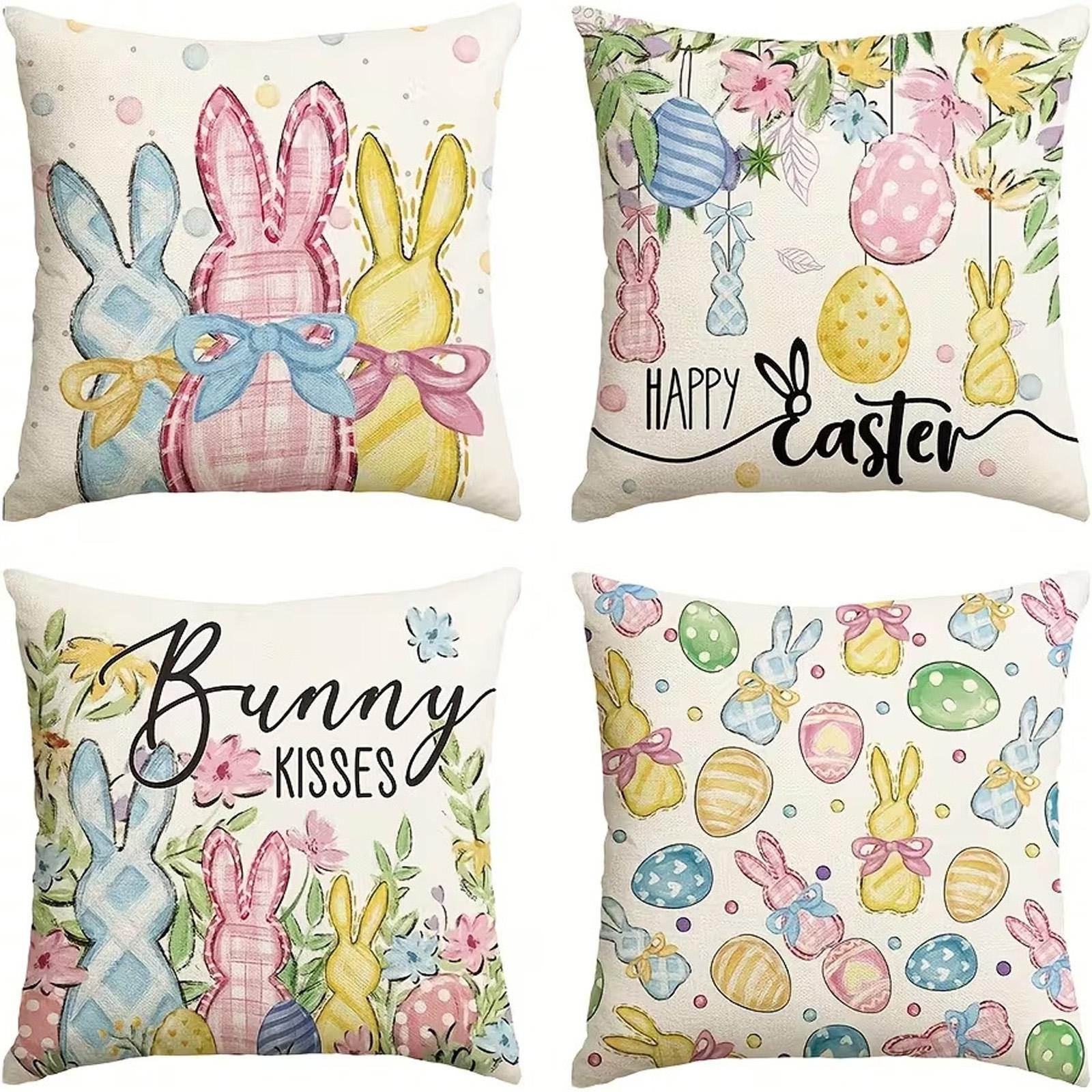 

Easter Short Plush Printed Pillow Cover With Bunny And Carrot Sofa Decoration One Size