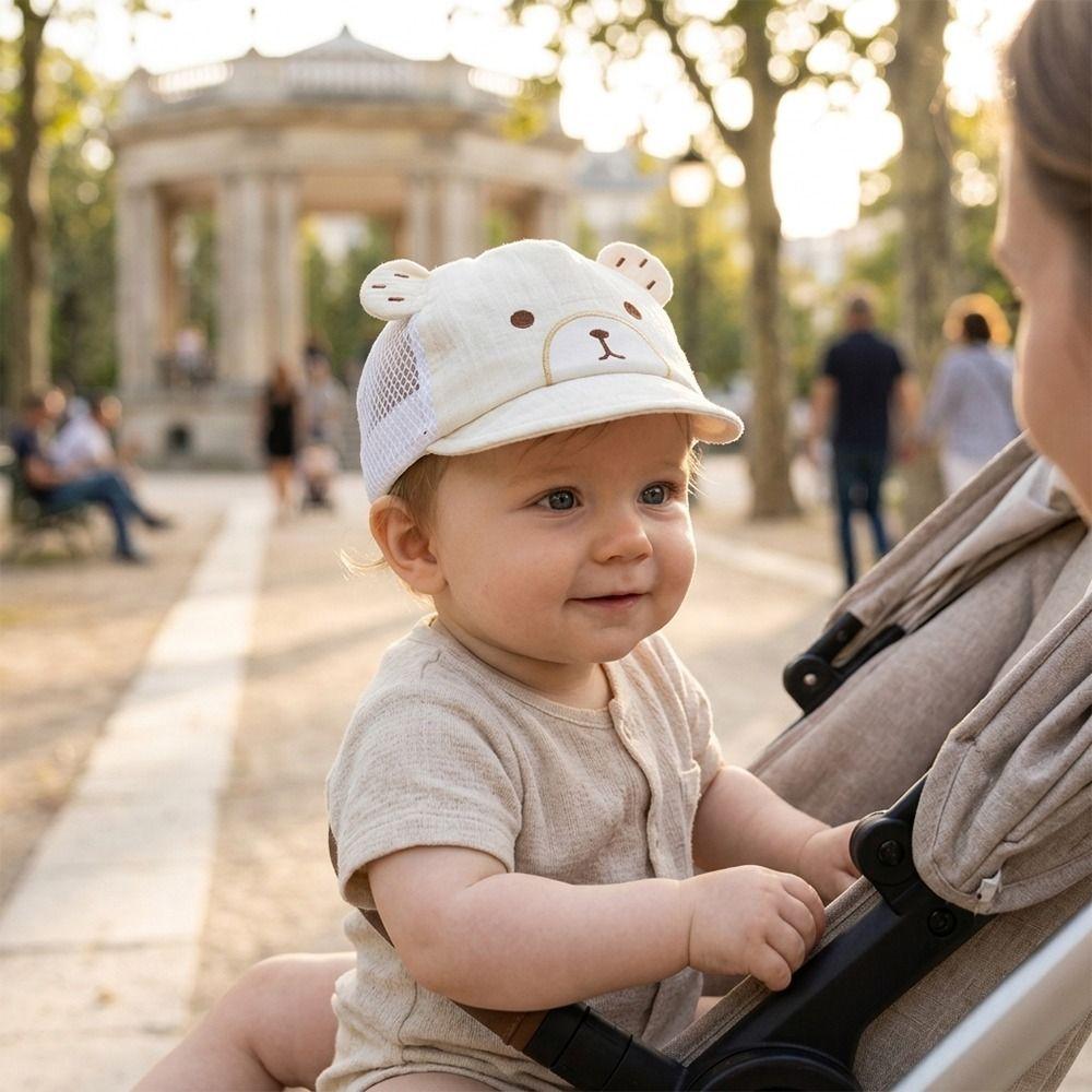 Soft Cotton Baby Cap Cute Cartoon Bear Ear Cap Summer Baby Baseball Cap