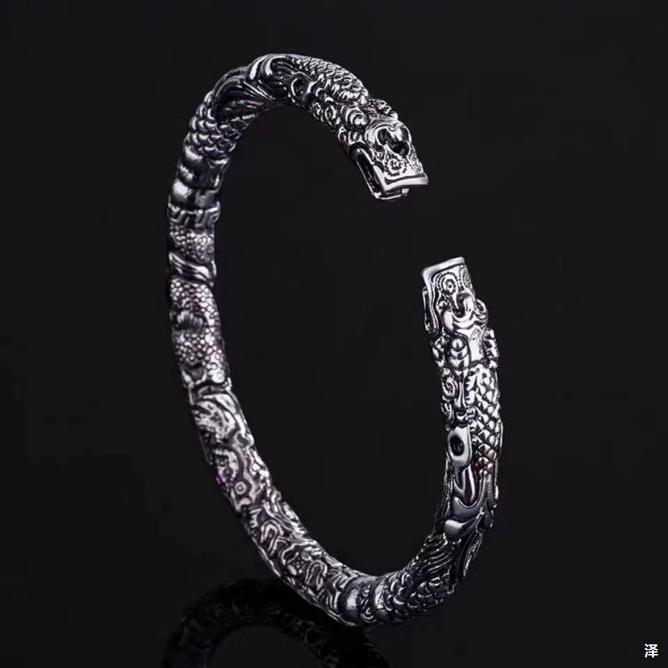 Two Pairs of Dragon Head Bracelets for Men and Women, Domineering and Open Mouth Couple Bracelets