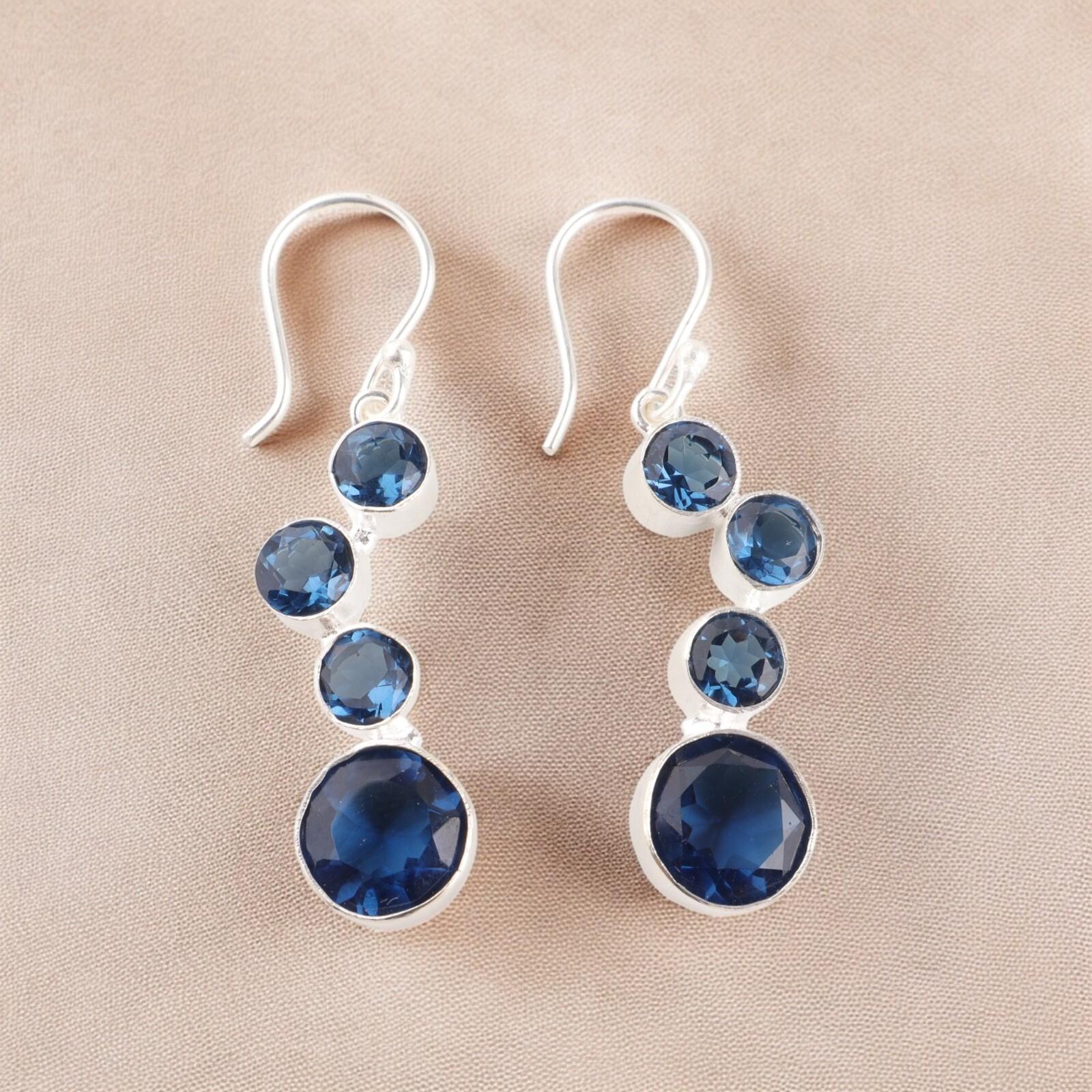 

London Blue Topaz Gemstone Earrings 925 Solid Silver Handmade Engagement Jewelry EE-161-1