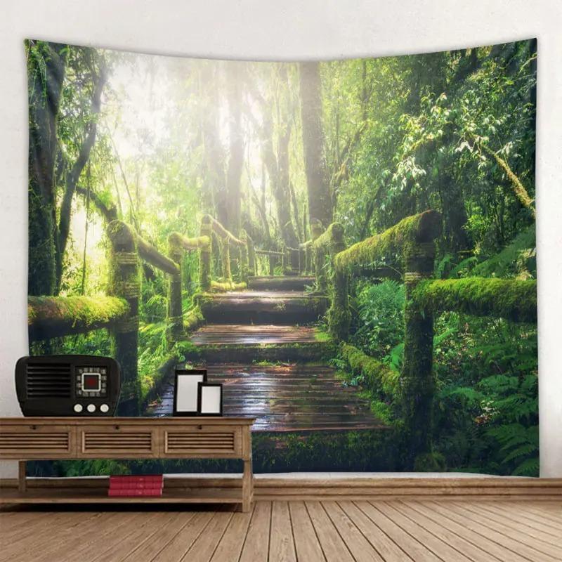 Primitive Forest Wooden Bridge Wall Hanging Office Living Room Tapestry Home Wall Decoration Tapestry