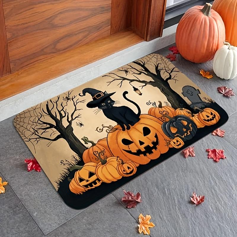 

Halloween Spooky Atmosphere Black Cat Pumpkin Door Mat Velvet Corridor Bathroom Entrance Laundry Room Home Decoration 40x60cm 16x24inch