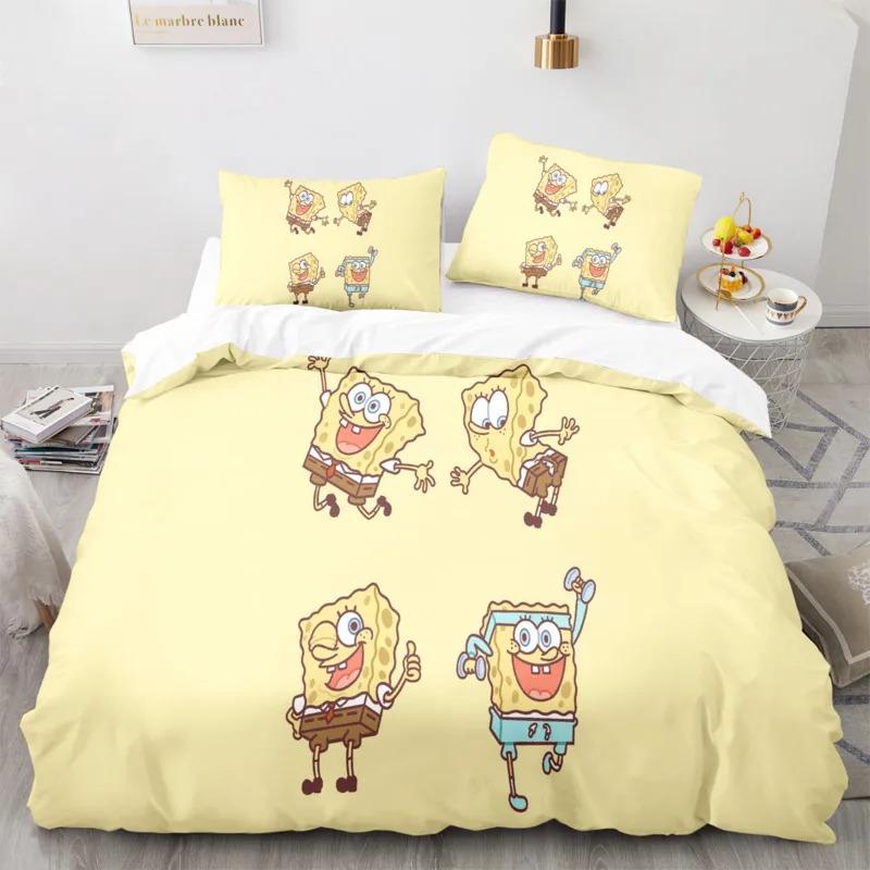 Cartoon Anime SpongeBobed Bedding Set 3D Printed Patricks Squidwards Quilt Duvet Cover Pillowcase Bed Set Full Queen King Size