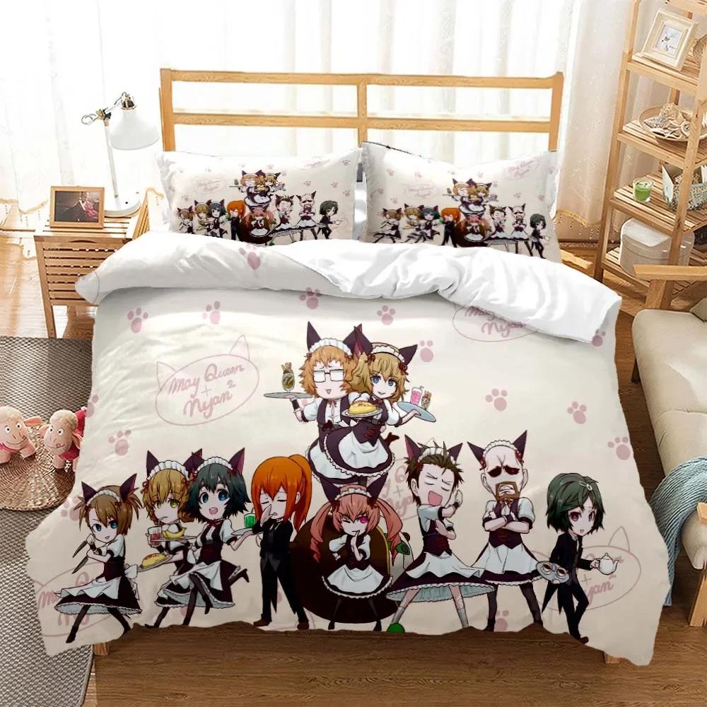 Steins; Gate Digital Printed Polyester Bedding Set for Boys and Girls Three Piece Comfortable Soft Couple Gift Bedding Set