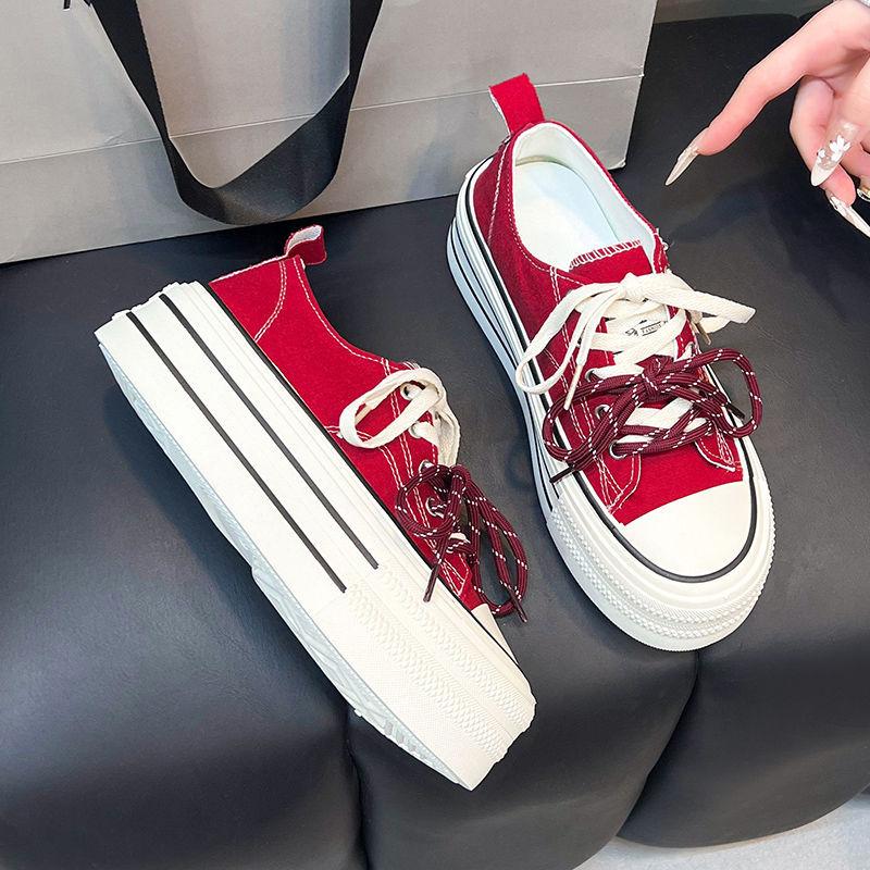 Dopamine Simple Women's Casual Shoes Summer New Platform Running College Style Lace-up Canvas Shoes