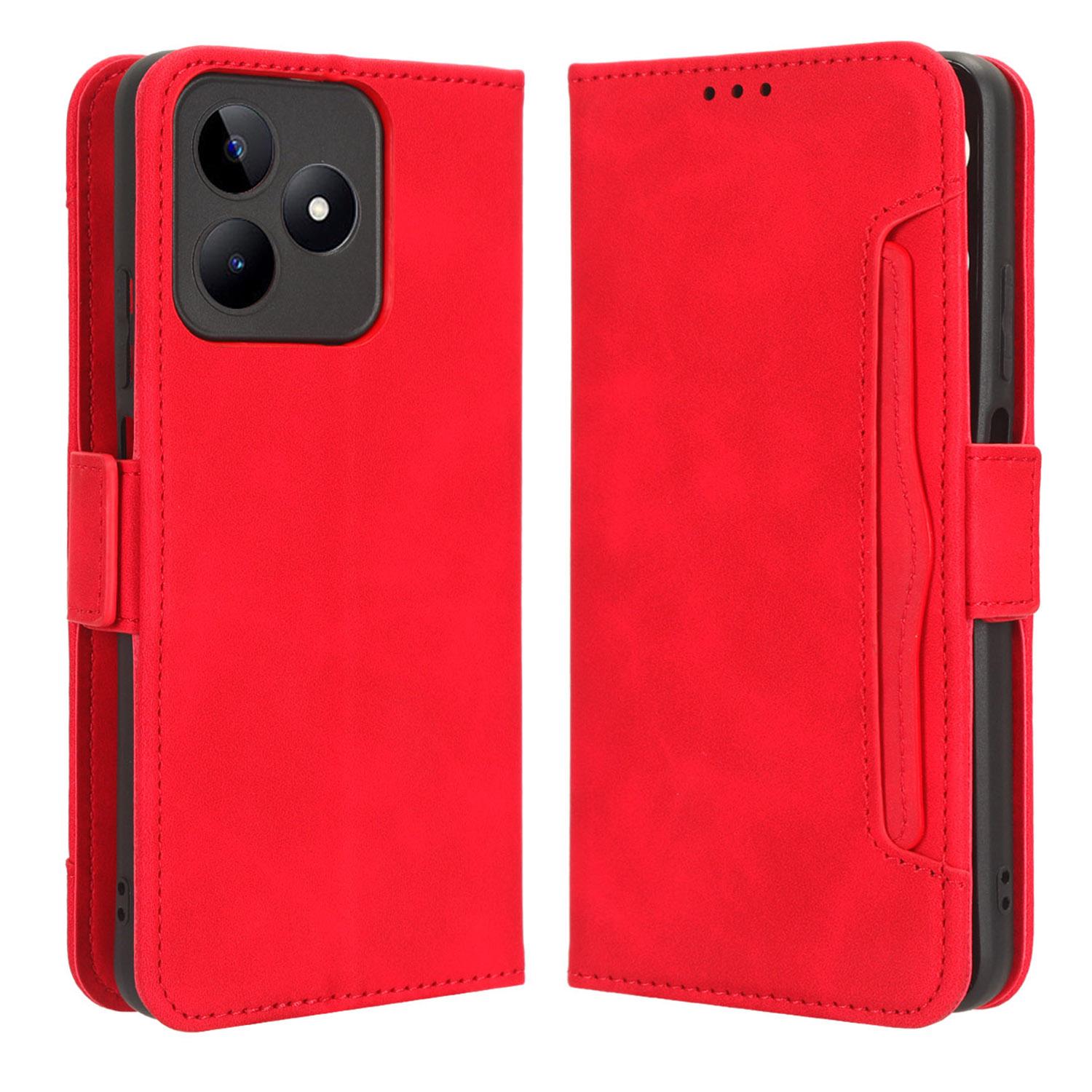 

For Realme C53 (Global)/C53 (India)/C51/Note 50 4G/Narzo N53 4G Multiple Card Slots Phone Cover PU Leather Case with Stand Wallet Red