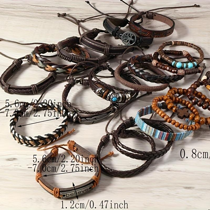 New 21-piece fabric turquoise wood bead alloy wax thread leather bracelet leather jewelry