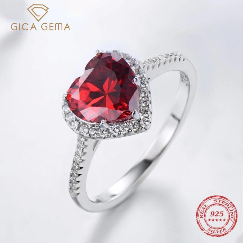 

Gica Gema 100% настоящее серебро 925 пробы красное кольцо в форме сердца 5A CZ циркон свадебные украшения брендовые обручальные кольца в форме сердца для женщин подарок