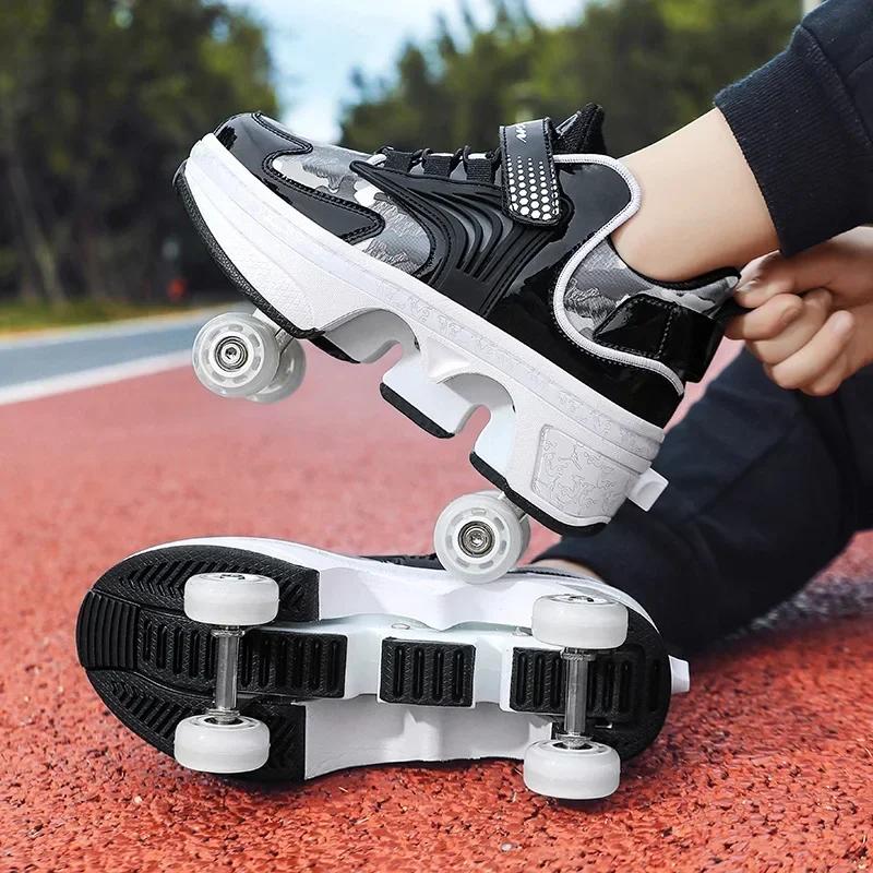

NEW Children s Sports Roller Skates Deformation Shoes 4-wheeled Roller Skates Adult Speed Skate Shoes Deformation Wheel Sneaker 43