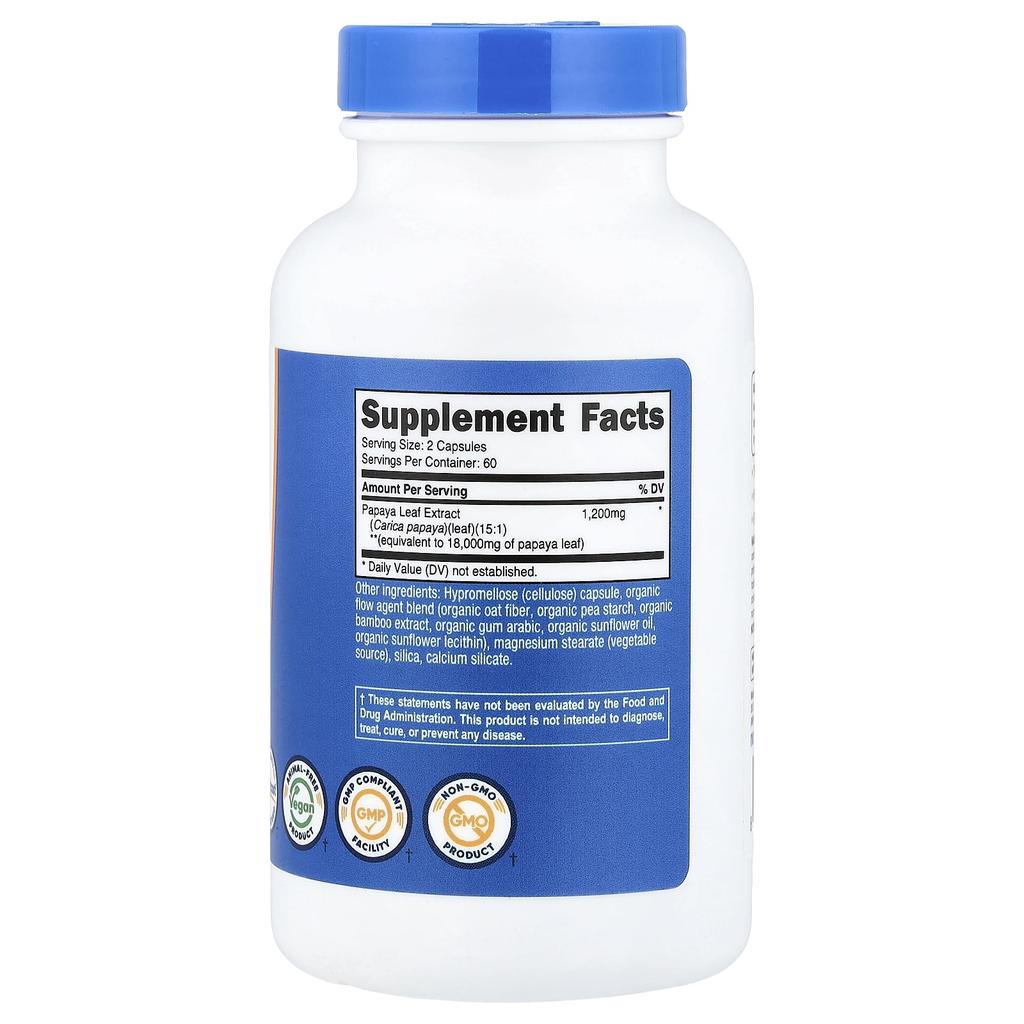 Nutricost, Papaya Leaf, 120 Capsules (600mg per capsule)