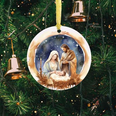 Kalėdų scena Naktis Ornamentas Apvalus Akrilinis Jėzaus Kristaus Gimimas Pakabinama Dekoracija Religinės Tematikos Kalėdų Atminimo Dovana Žiemos Kalėdų Eglutės Dekorui