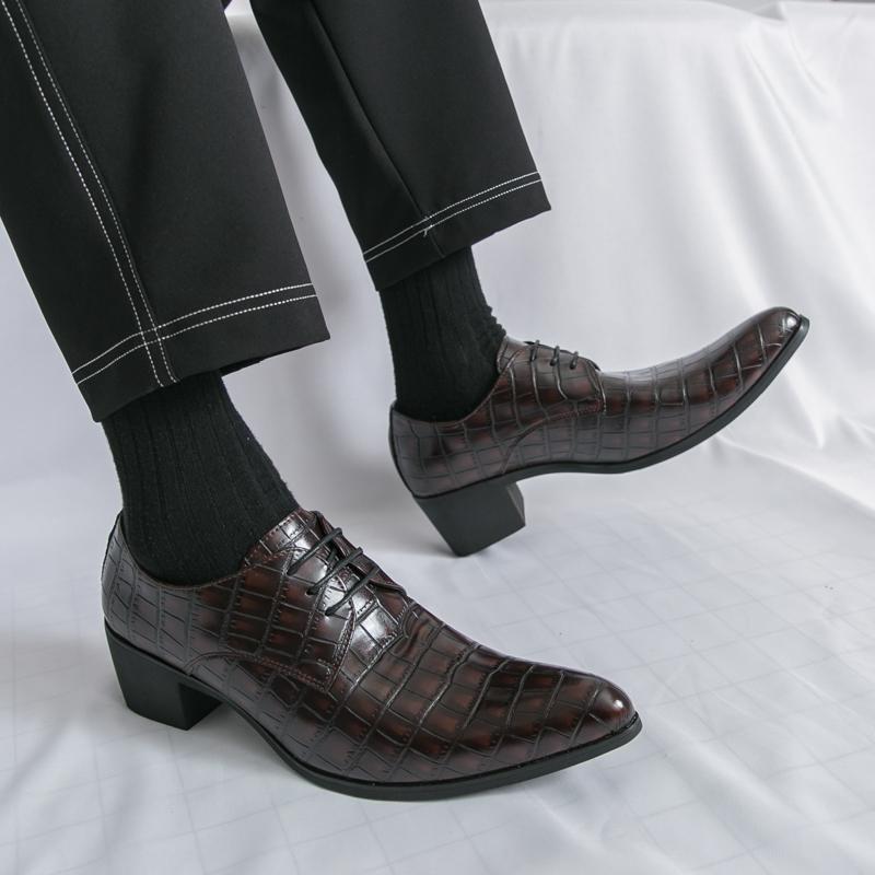 Fashion Classic Men High-heeled Formal Shoes Lace-up Business Fashion Pointed-toe Leather Shoes European-style Wedding Banquet Shoes Men