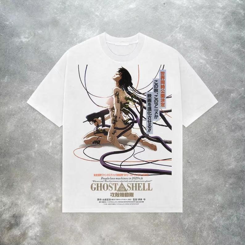 

Дизайн футболки Ghost in the Shell Эстетика японского манга Y2K Уличная одежда для отаку Все сезоны Парная уличная одежда Топы S