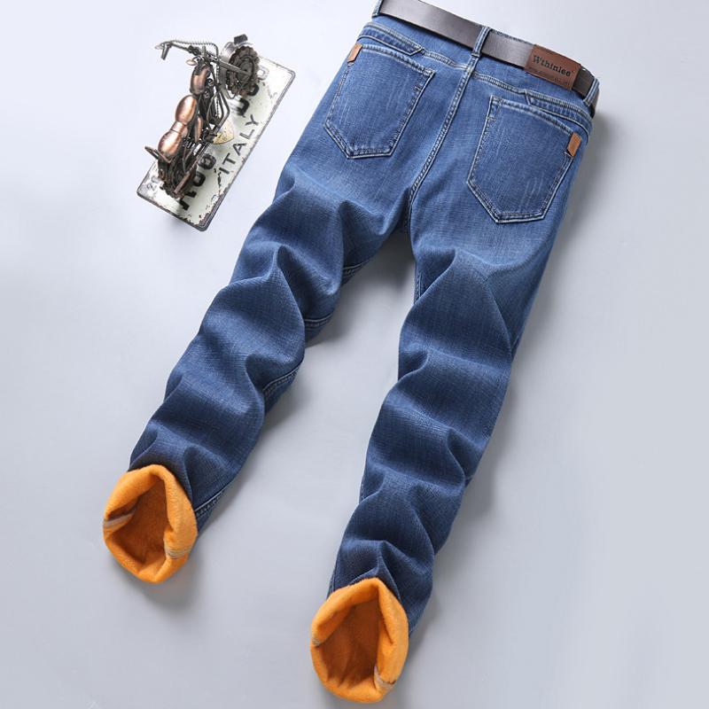 Nové pánské zateplené a zesílené teplé džíny na podzim a zimu elastické Slim rovné univerzální džínové kalhoty