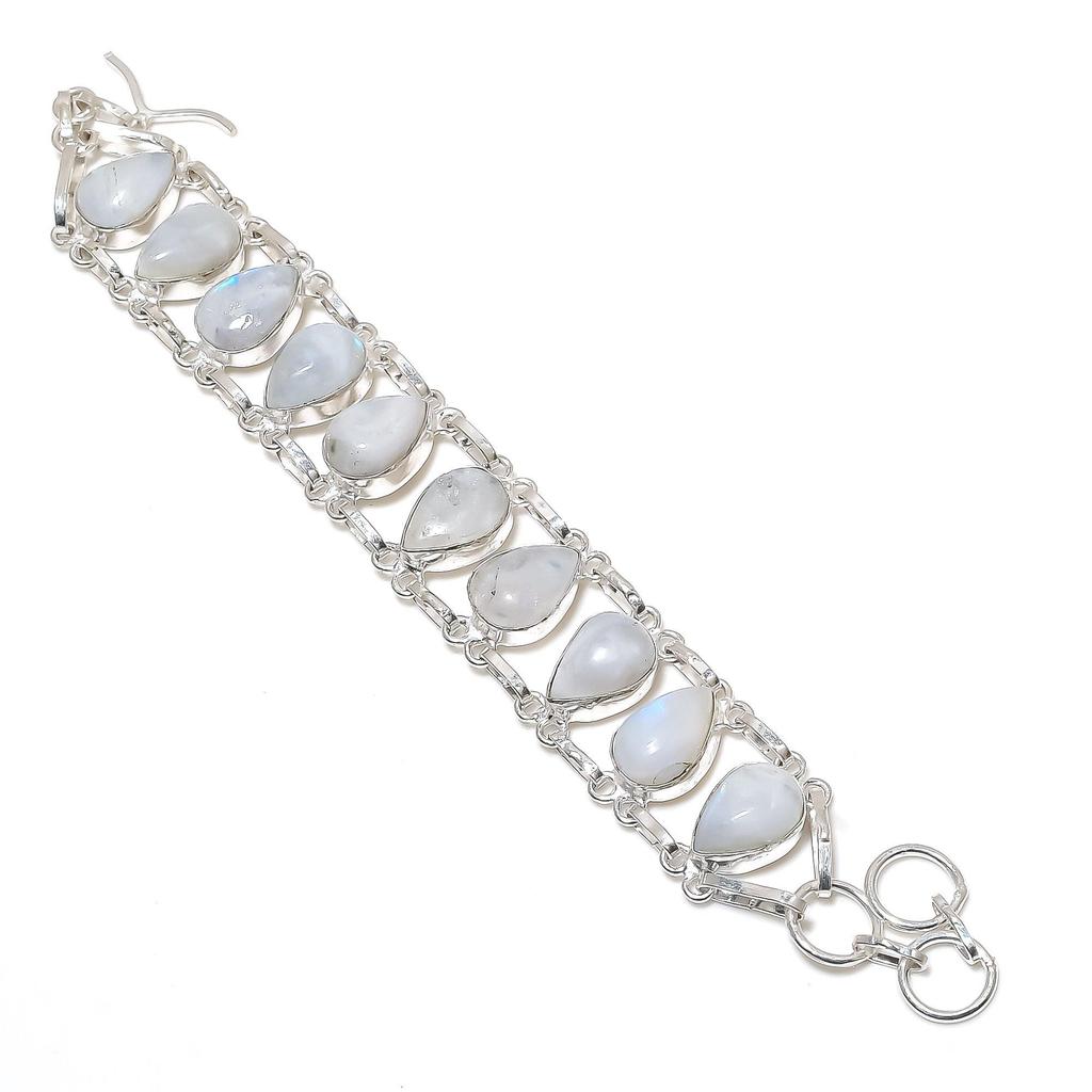 Natural Rainbow Moonstone Gemstone Handmade 925 Sterling Silver Bracelet, Rainbow Moonstone Bracelet For Wife , Unisex Bracelet, Easter Gift