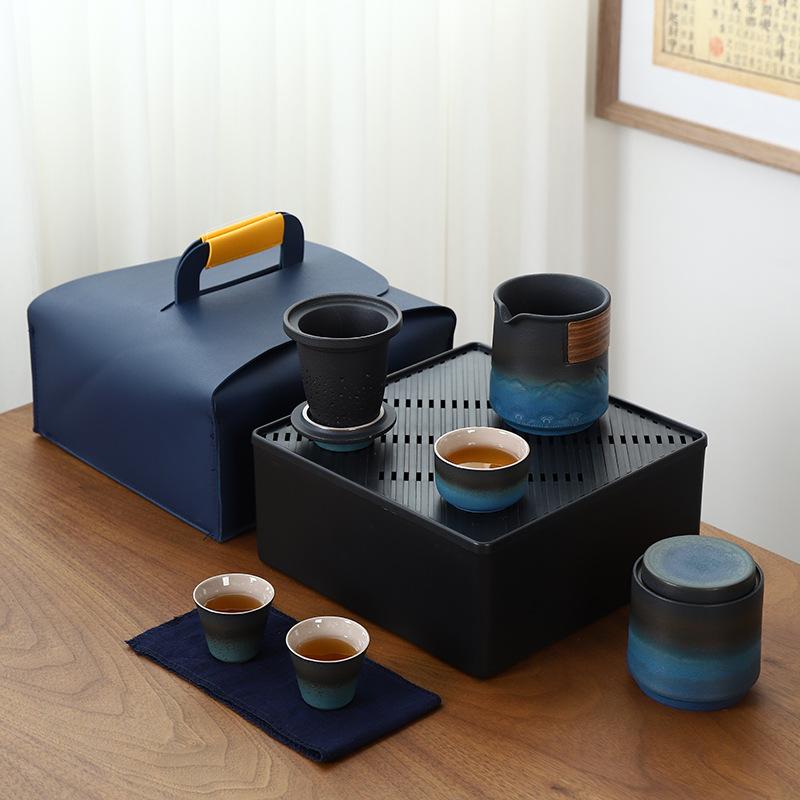 

Travel tea set Car outdoor portable ceramic Kuaike cup Tea can Complete set Company business gifts