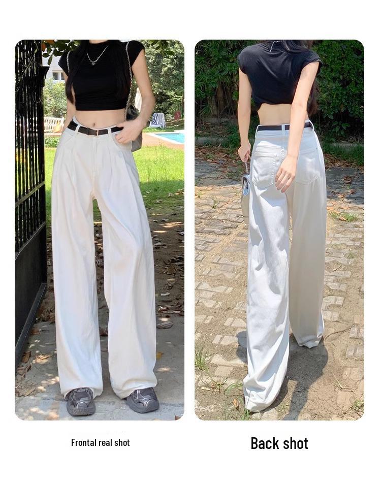 2023 White High-Waist Wide-Leg Jeans - Comfy, Loose, and Trendy Drape Pants