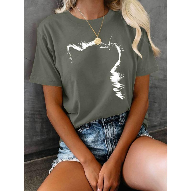 Cat Looking Up Printed Cotton Short-sleeved Casual T-shirt S