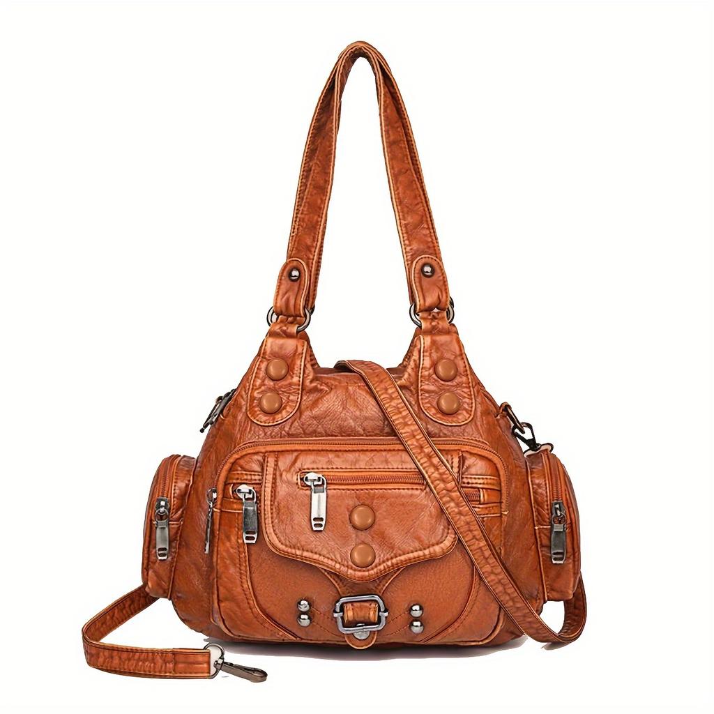 Geantă de mână hobo retro de culoare uni, geantă ghiozdan steampunk din piele PU pentru femei pentru cumpărături zilnice