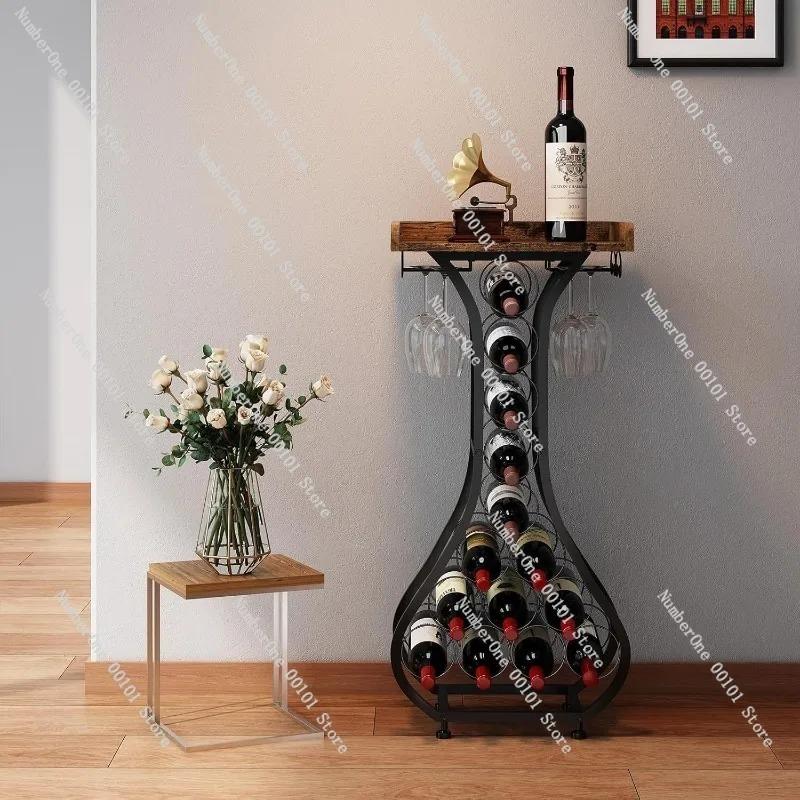 Modern Floor Standing Wine Rack Cabinet with Storage Shelves, Metal Wine Display Holder for Restaurant Bar and Living Room