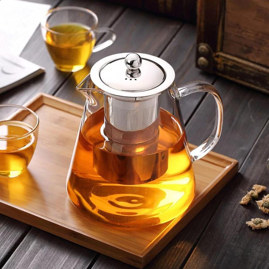 Mini Size Glass Teapot Tea Kettlewith Stainless Steel Removable Infuser for Blooming Tea and Loose Leaf Tea Microwave and Stove