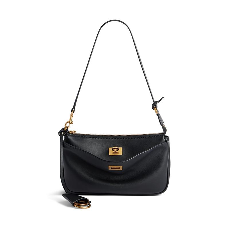 Spring  Luxury Brand Rodeo Women Shoulder Bags Fashion Black Leather Handbags Women Gold Buckle Underarm Bags Women