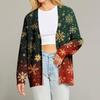 Women's Fashion Long Sleeve Christmas Print V-Neck Button Loose Cardigan Top
