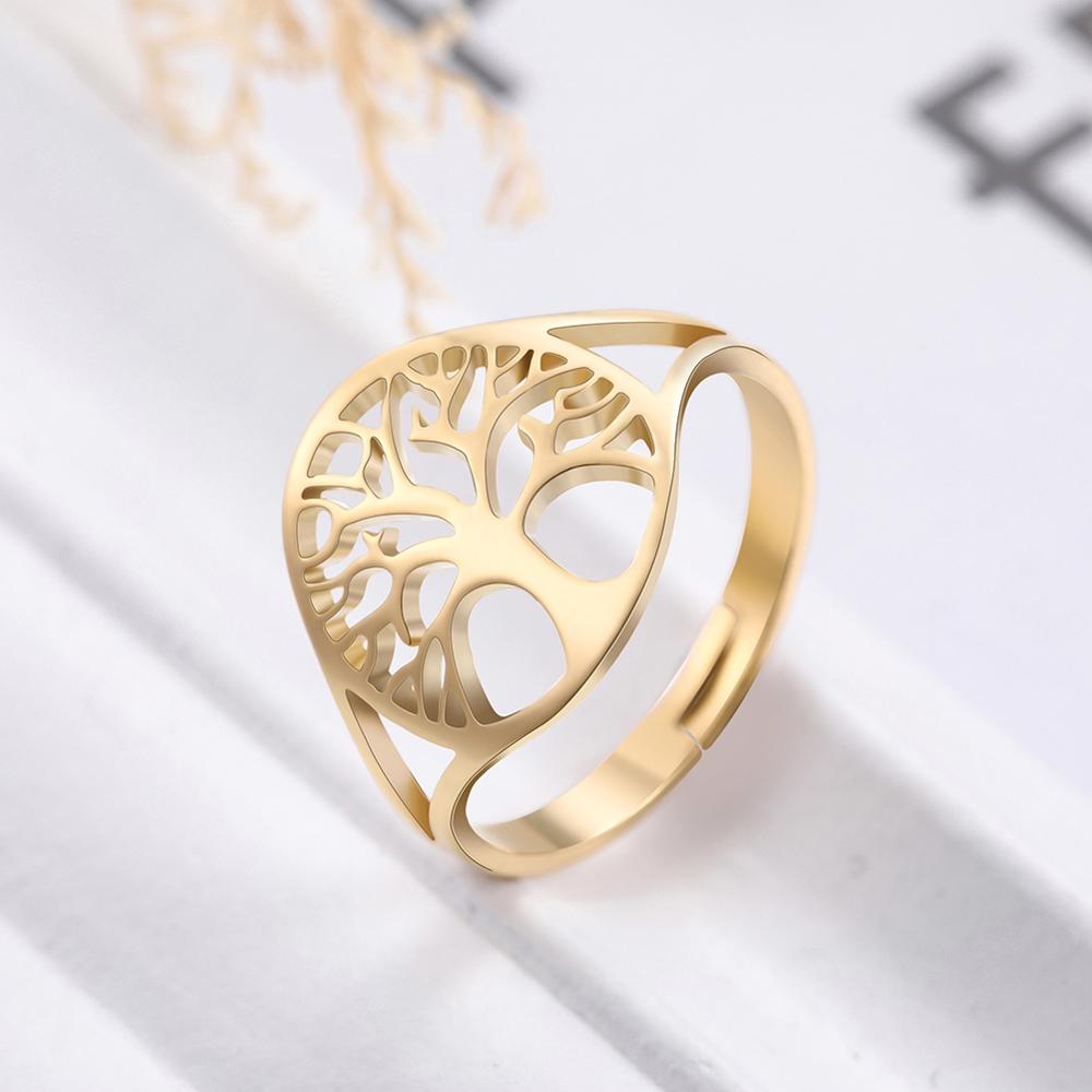 Tree of Life Adjustable Ring Stainless Steel Finger Rings Vintage Amulet Jewelry Anniversary Gifts for Women Men