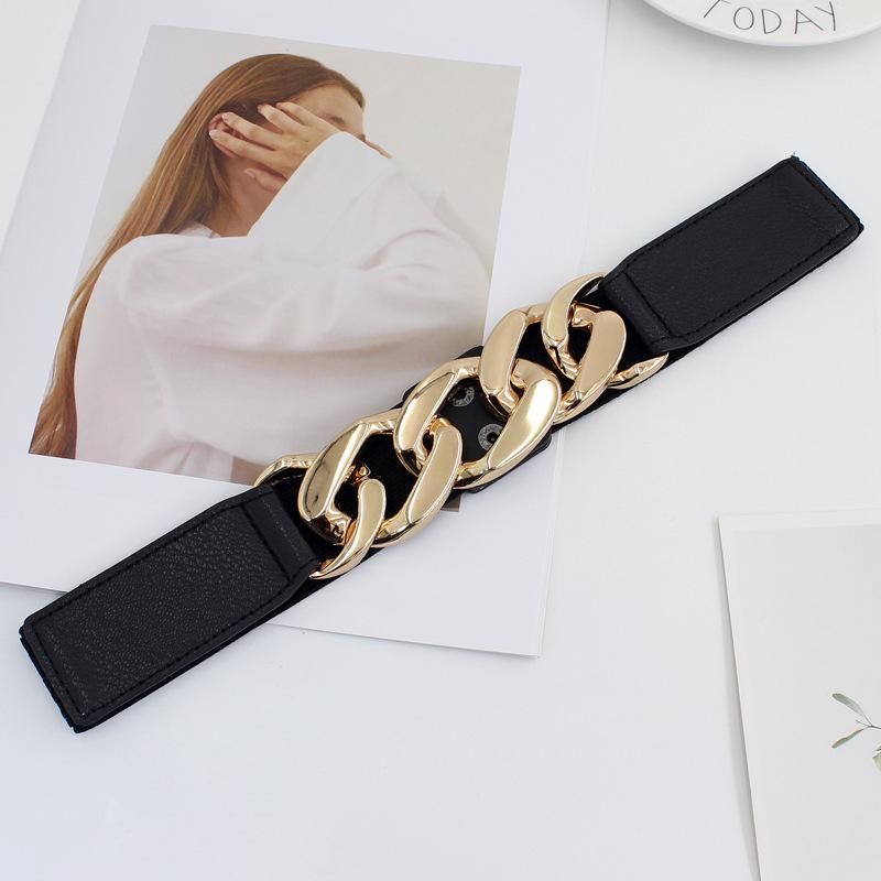 Elastic Belt Women'S 8-Character Metal Chain Snap Buckle With Dress Coat Suit Temperament Elastic Waist Seal
