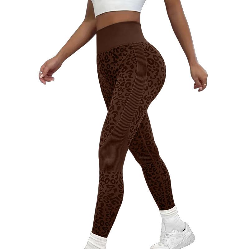 Leopard Print High Waist Tummy Control Yoga Pants for Women - Seamless, Tight-fitting, Butt Lifting, Sports Long Pants for Running and Fitness.