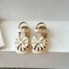 Little Girl's Sandals Hollow-out Bowknot Khaki Beige Cute Kids Sliders Hook-loop Cover Toe T-strap Stylish Children Shoes 23-36