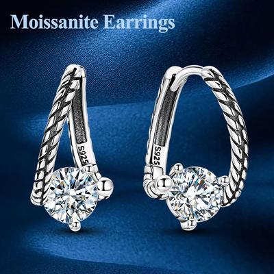 Total 1.0Ct Moissanite Hoop Earring Real Copper Snake Bone Earring For Women Wedding Engagement Party Fine Jewelry