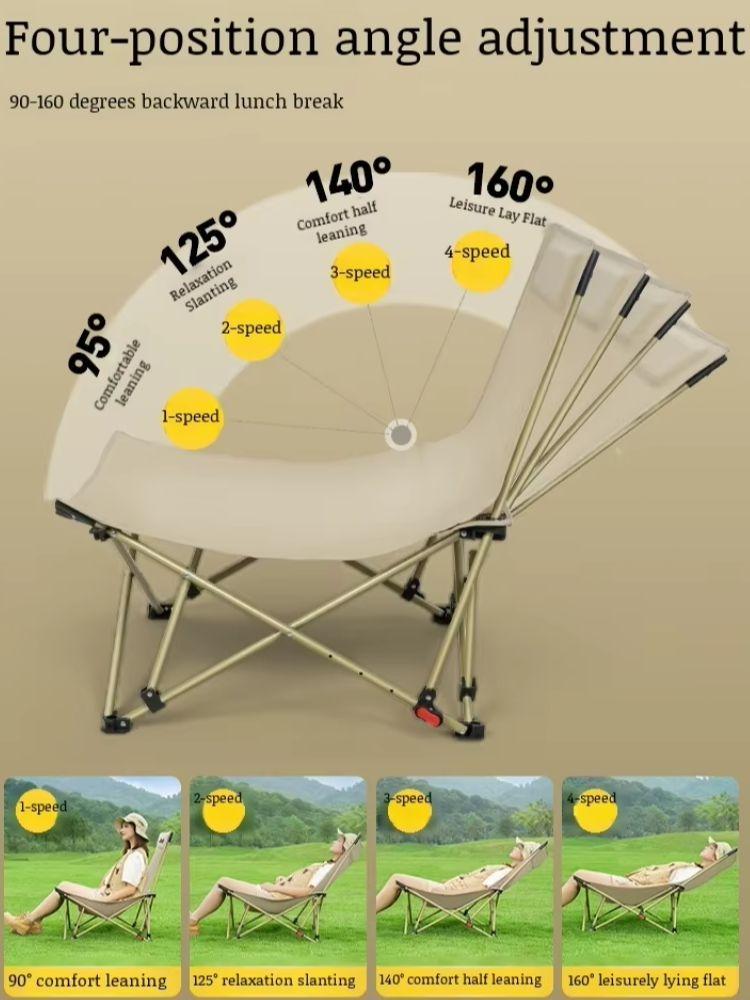 Outdoor Folding Lounge Chair Portable Office Chair Stool Adjustable Camping Fishing Leisure Chair Lunch Break Back Moon Chair