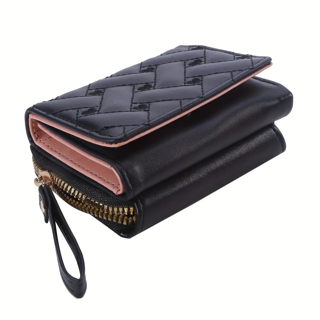 1pc Girl's Faux Leather Wallet, Fashion Embroidered Love Coin Purse, Trifold Multi Card Slots Wallet, Ideal Choice for Gifts