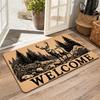 Deer In Forest Welcome Doormat Vintage Wildlife Print Non Slip Floor Mat for Rustic Cabin Style Home